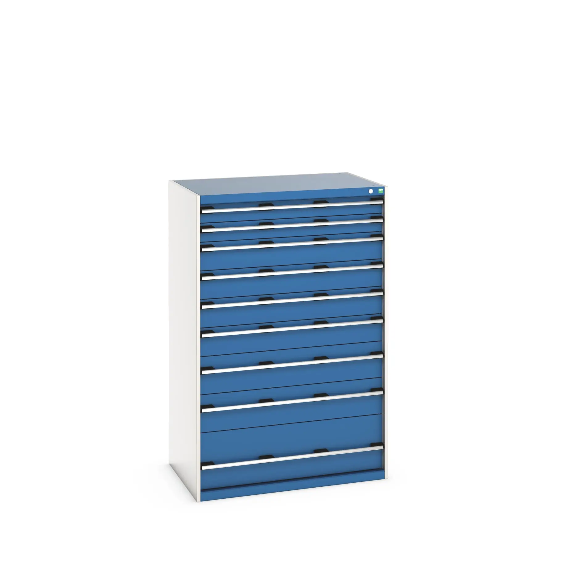 Produktfoto 1 von Bott 9 Stahl Schubladenbehälter Schrank Blau, 1600 mm x 750 mm x 1050 mm