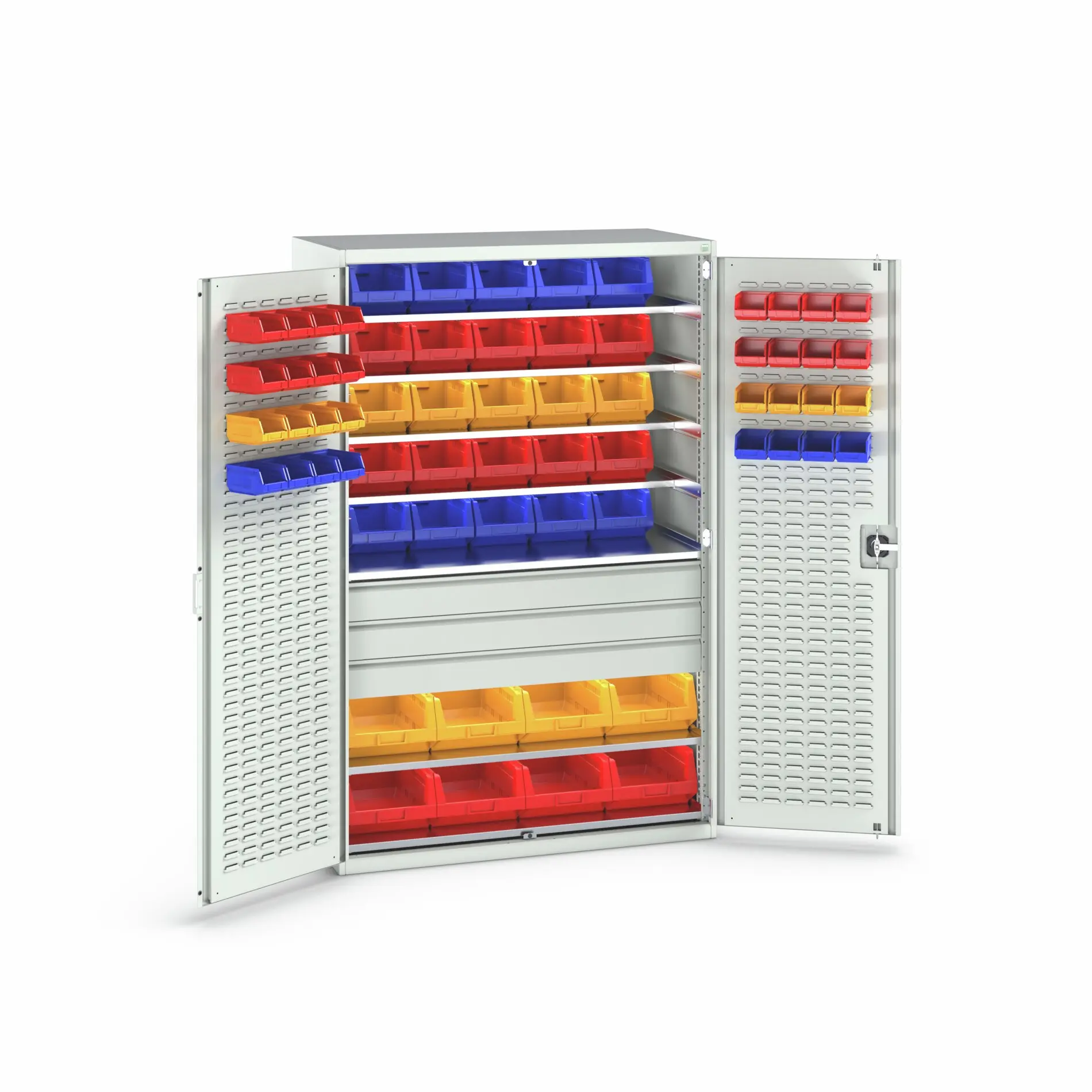 Produktfoto 1 von Bott Aufbewahrungsschrank Typ Schwerlast-Schrank mit Behältern Freistehend 2 Tür/en 7 Regal/e 3 Schublade/n 2000 mm 1300