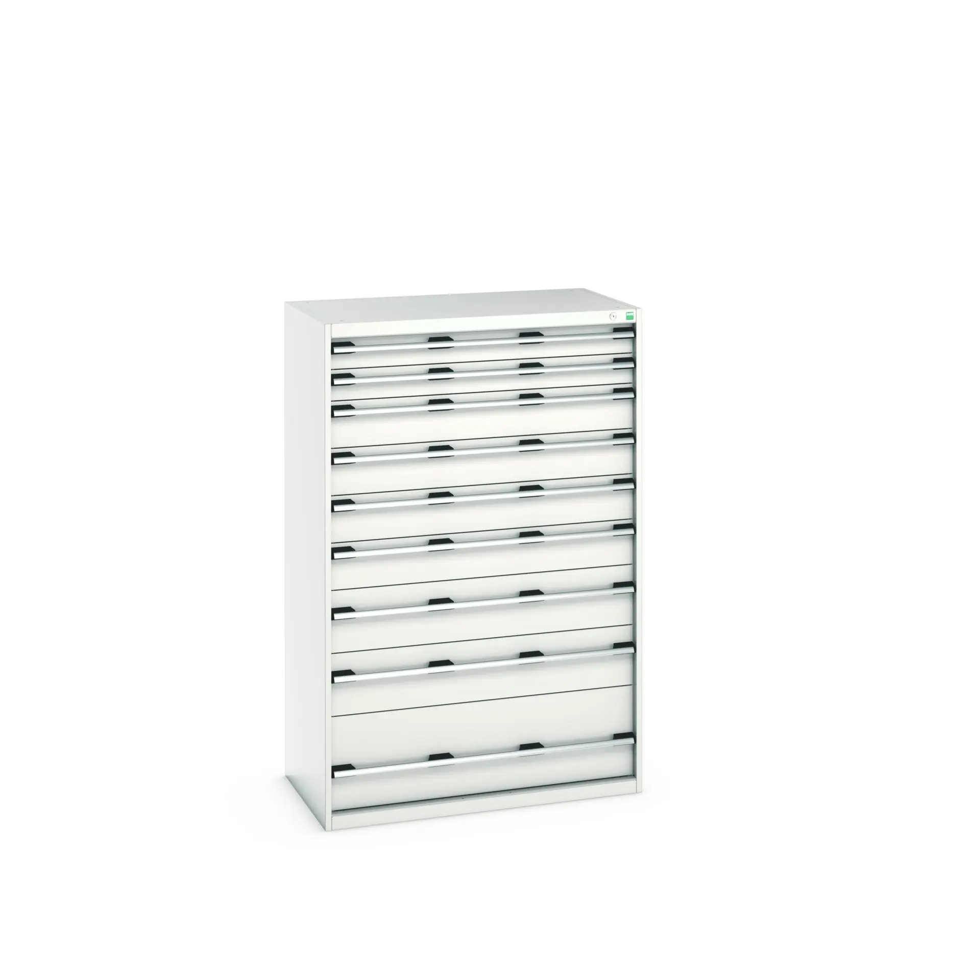 Produktfoto 1 von Bott 9 Stahl Schubladenbehälter Schrank Hellgrau, 1600 mm x 650 mm x 1050 mm