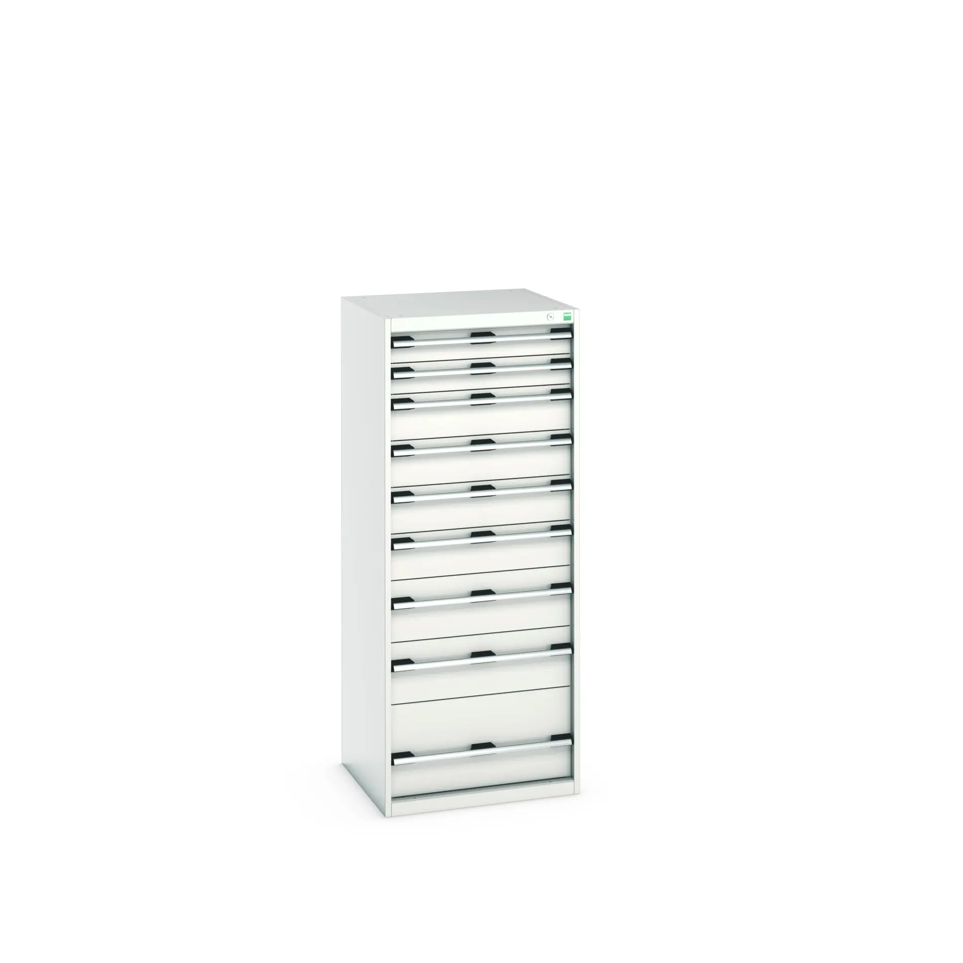 Produktfoto 1 von Bott 9 Stahl Schubladenbehälter Schrank Hellgrau, 1600 mm x 650 mm x 650 mm