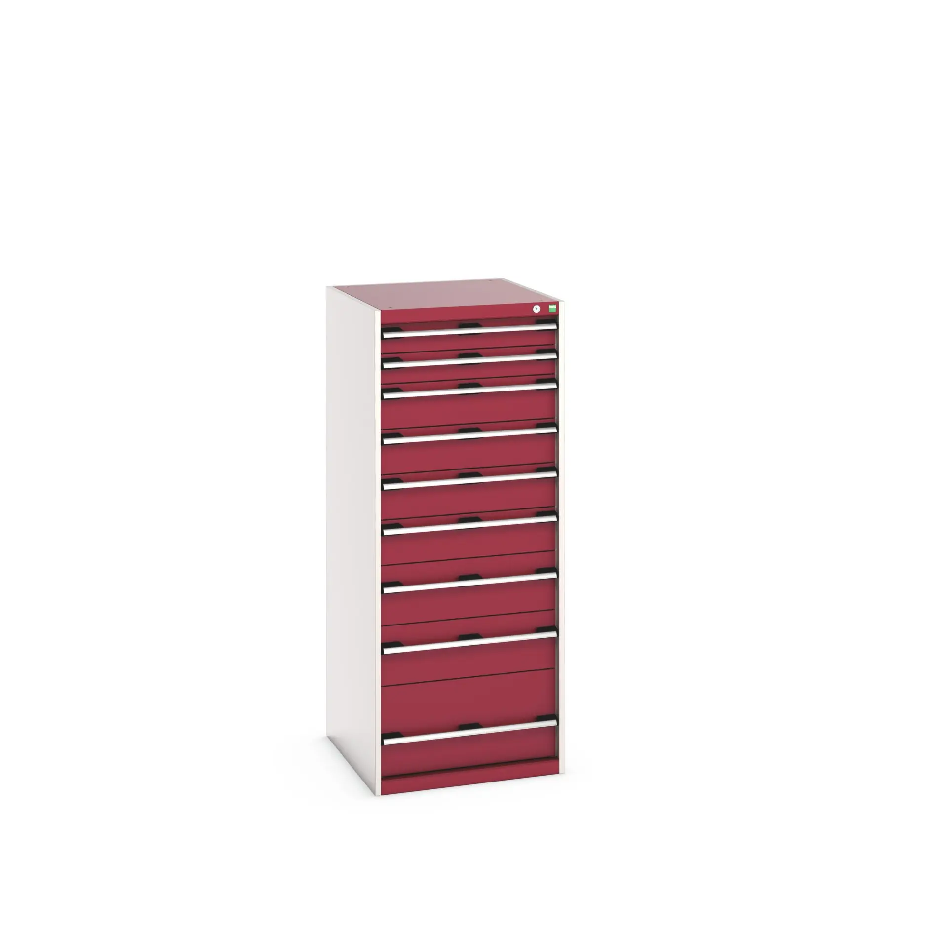 Produktfoto 1 von Bott 9 Stahl Schubladenbehälter Schrank Rot, 1600 mm x 750 mm x 650 mm