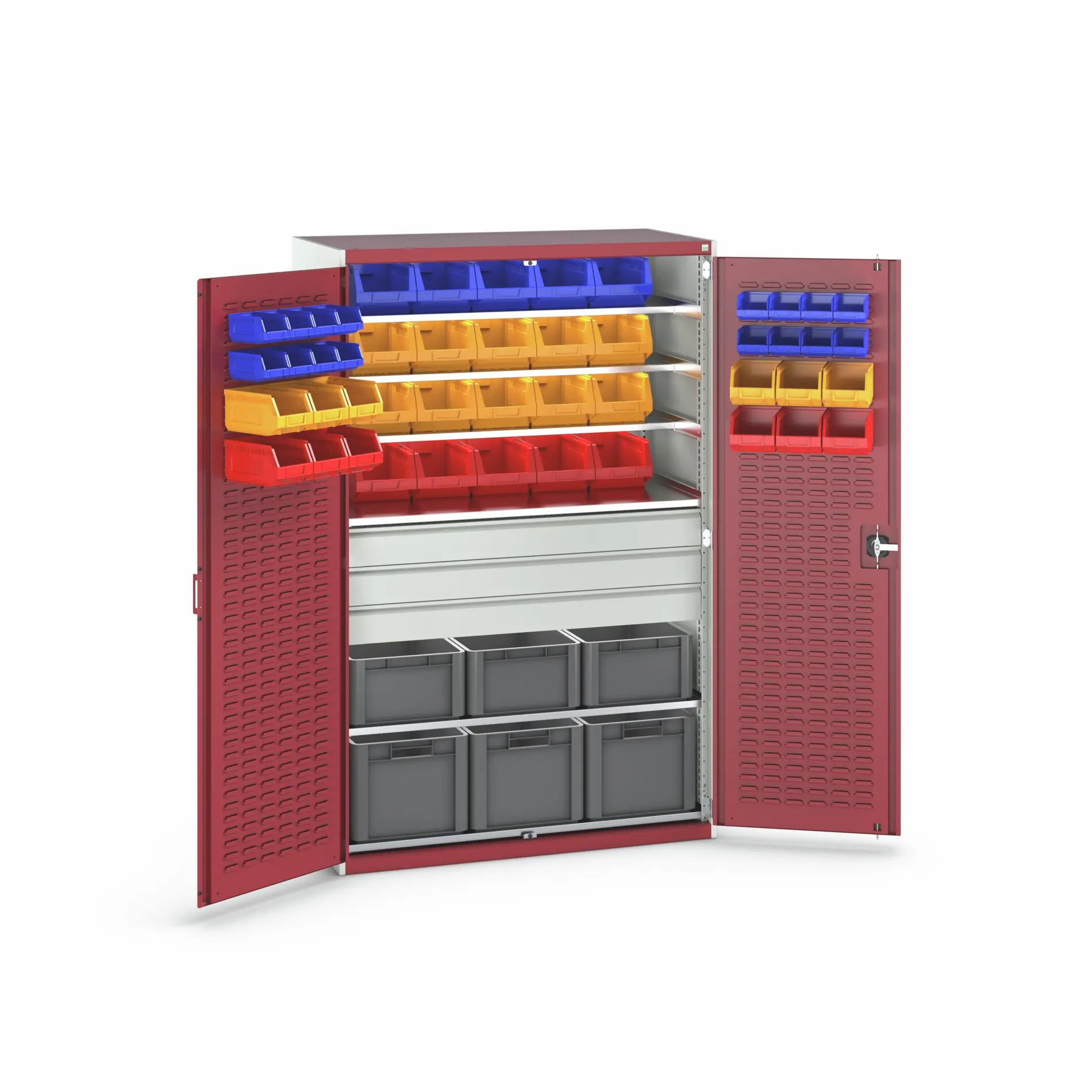 Produktfoto 1 von Bott Aufbewahrungsschrank Typ Schrank Freistehend 2 Tür/en 3 Regal/e 3 Schublade/n 2000 mm 1300 mm Ja 650 mm Stahlblech