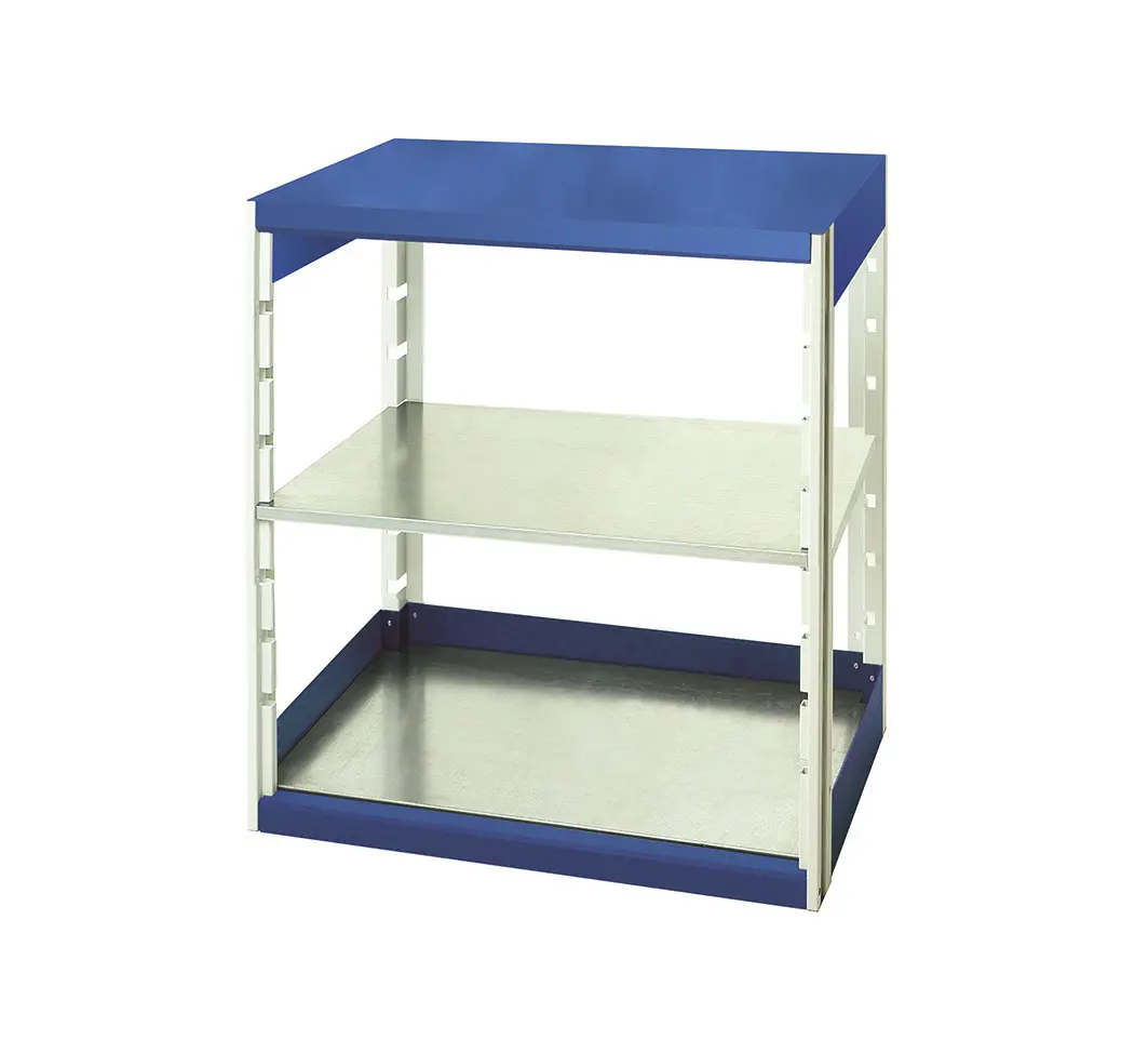 Produktfoto 1 von Bott Regalsystem, 2 Regale, Stahlblech, Blau, 1000 mm x 800 mm, 650 mm, 75 kg Last