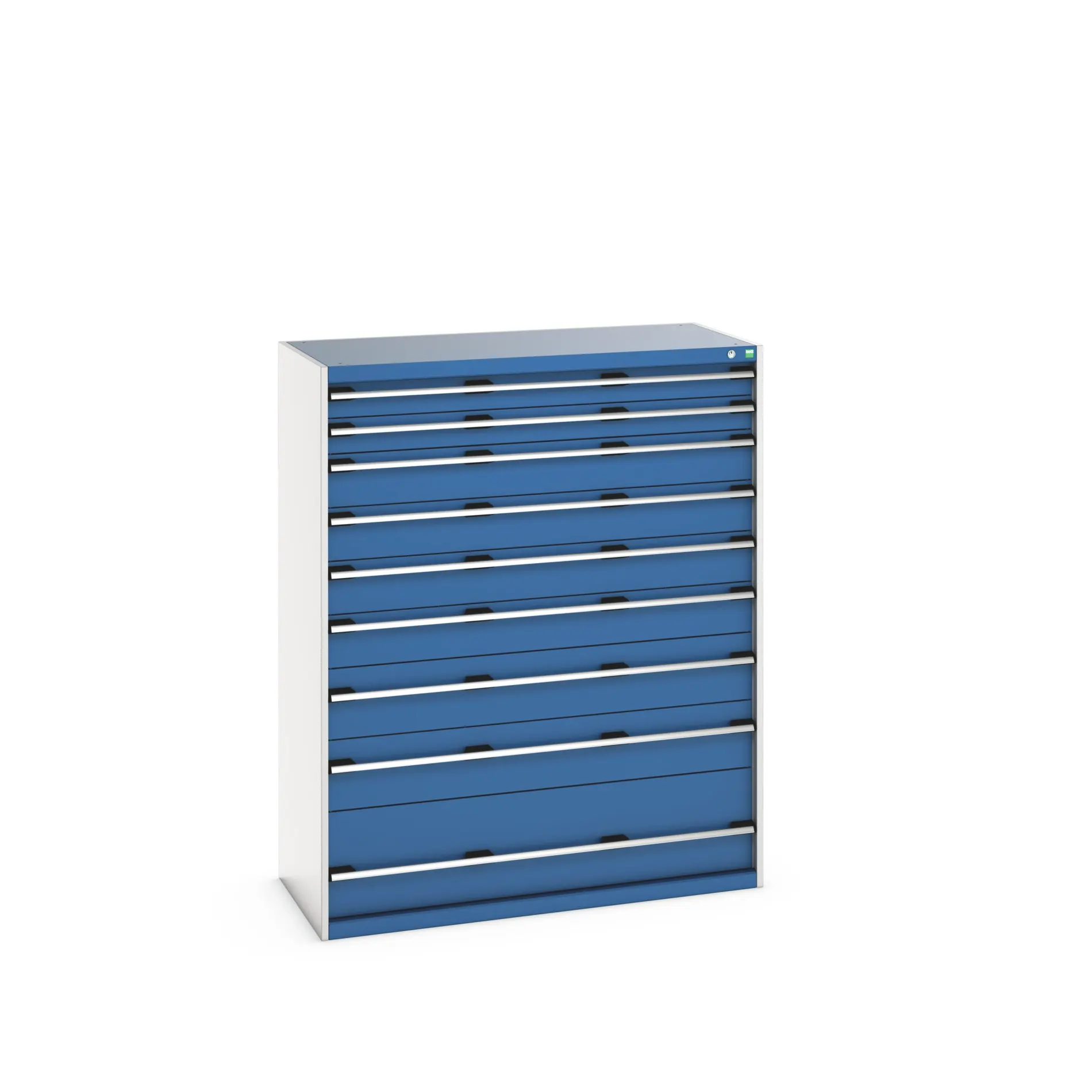 Produktfoto 1 von Bott 9 Stahl Schubladenbehälter Schrank Blau, 1600 mm x 650 mm x 1300 mm