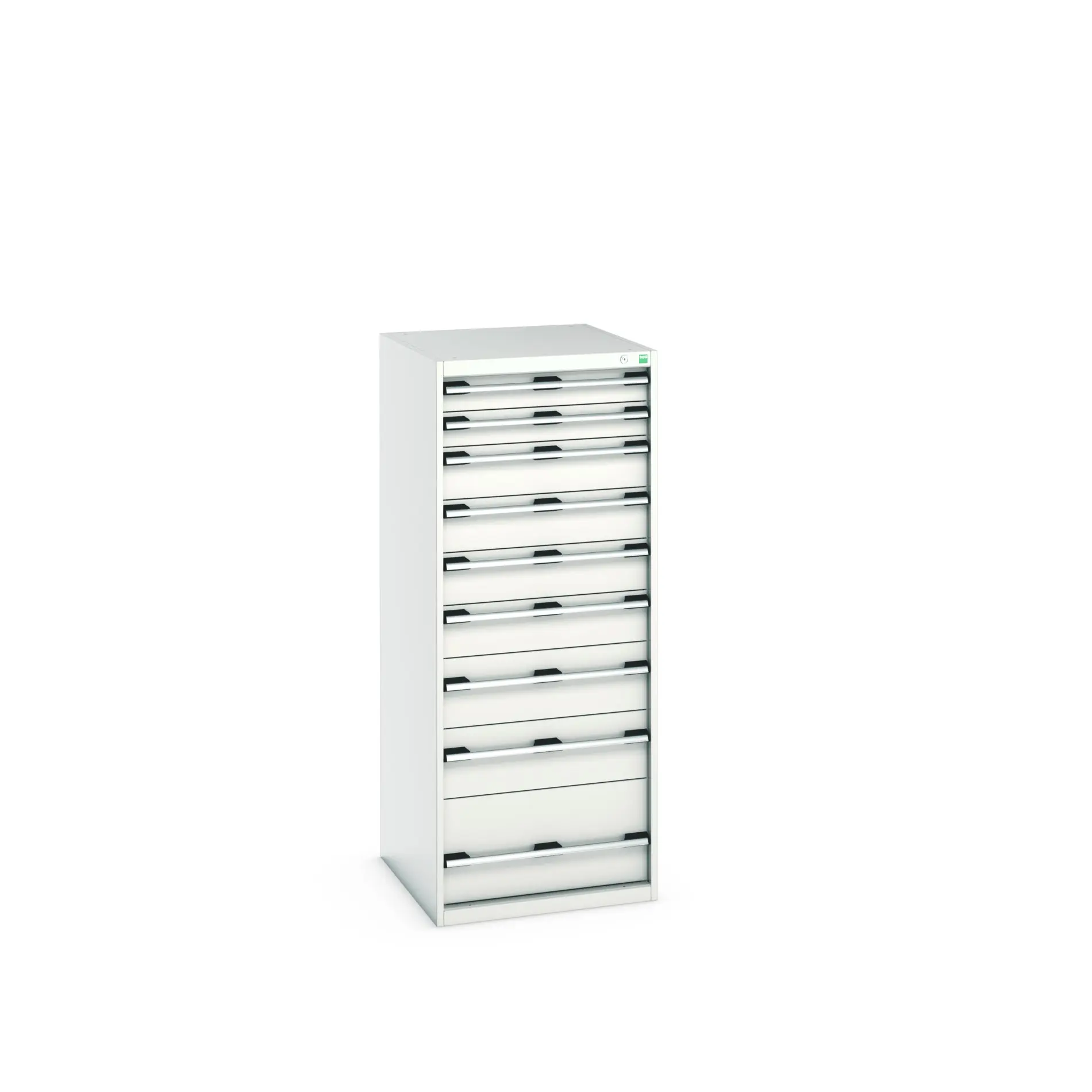 Produktfoto 1 von Bott 9 Stahl Schubladenbehälter Schrank Hellgrau, 1600 mm x 750 mm x 650 mm