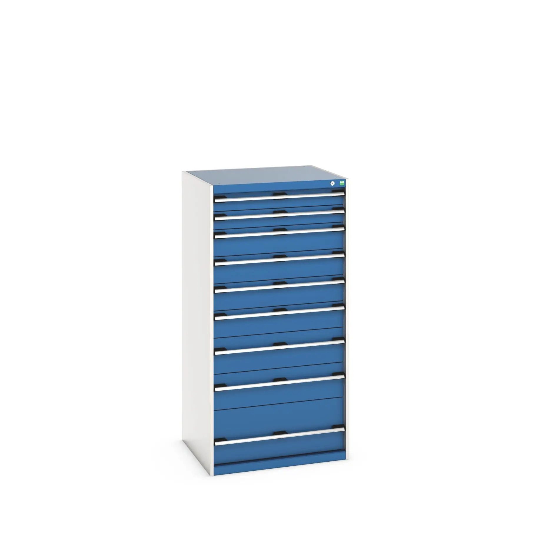 Produktfoto 1 von Bott 9 Stahl Schubladenbehälter Schrank Blau, 1600 mm x 750 mm x 800 mm