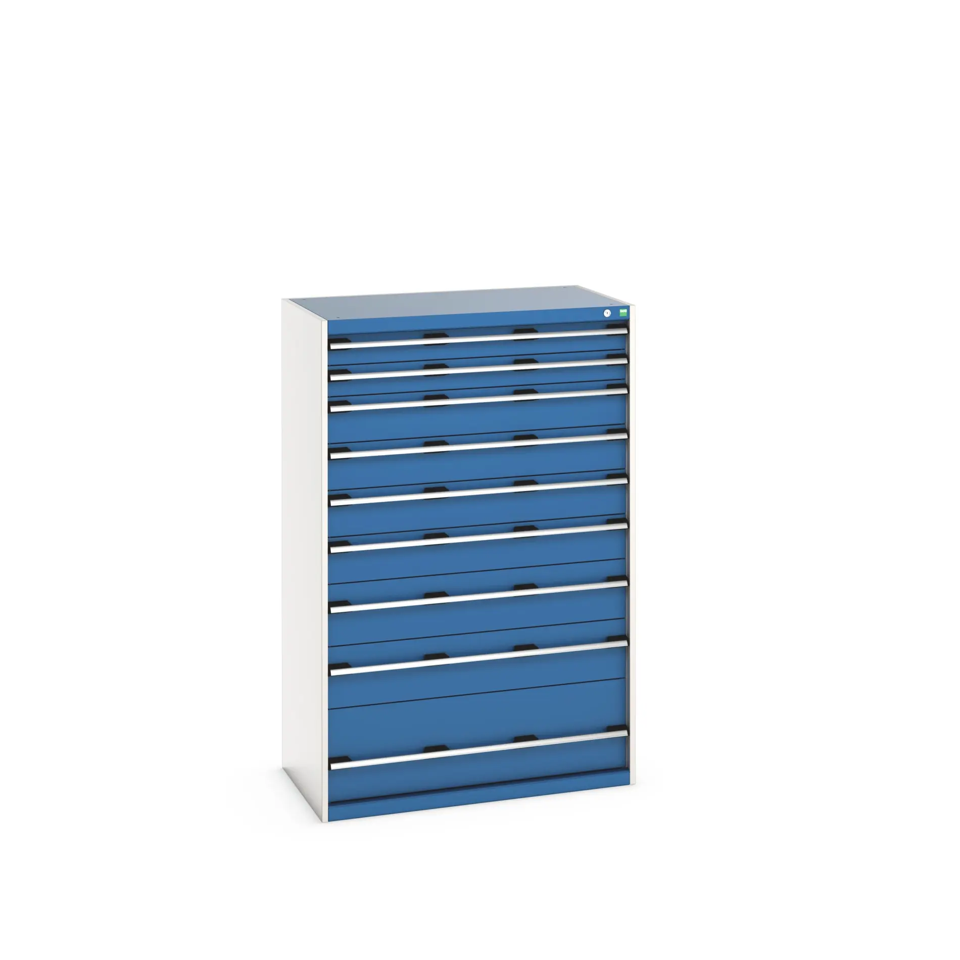 Produktfoto 1 von Bott 9 Stahl Schubladenbehälter Schrank Blau, 1600 mm x 650 mm x 1050 mm
