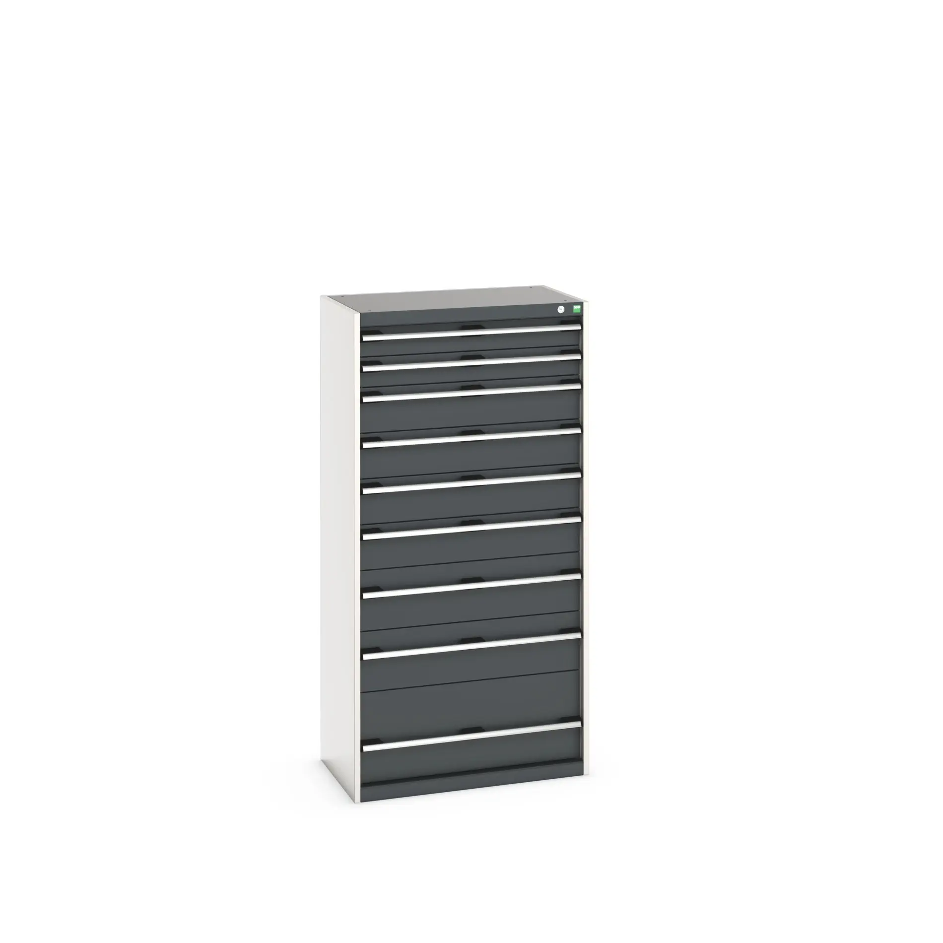 Produktfoto 1 von Bott 9 Stahl Schubladenbehälter Schrank Grau, 1600 mm x 525 mm x 800 mm