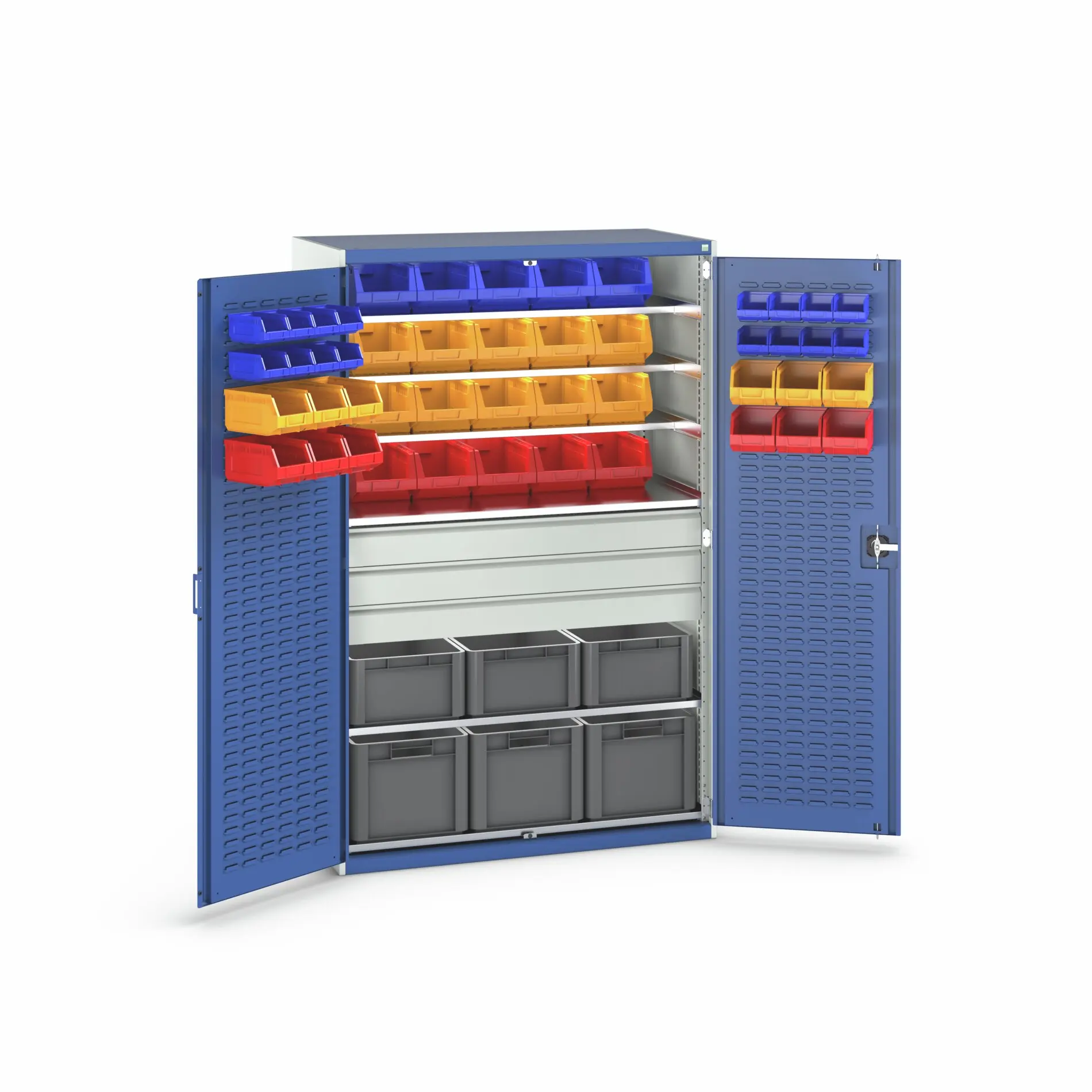 Produktfoto 1 von Bott Aufbewahrungsschrank Typ Schwerlast-Schrank mit Behältern Freistehend 2 Tür/en 6 Regal/e 3 Schublade/n 2000 mm 1300