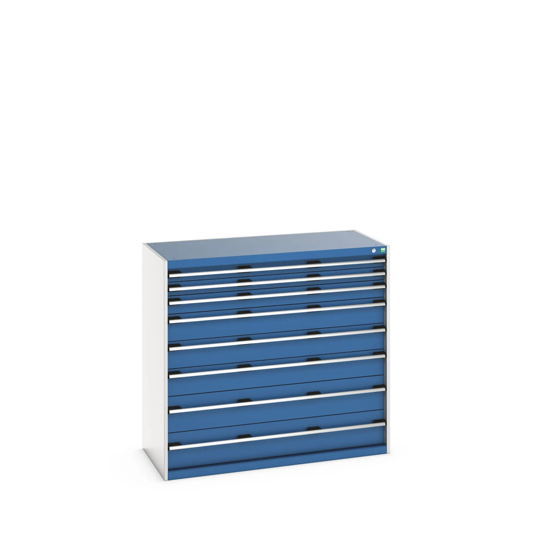Produktfoto 1 von Bott 8 Stahl Schubladenbehälter Schrank Blau, 1200 mm x 650 mm x 1300 mm