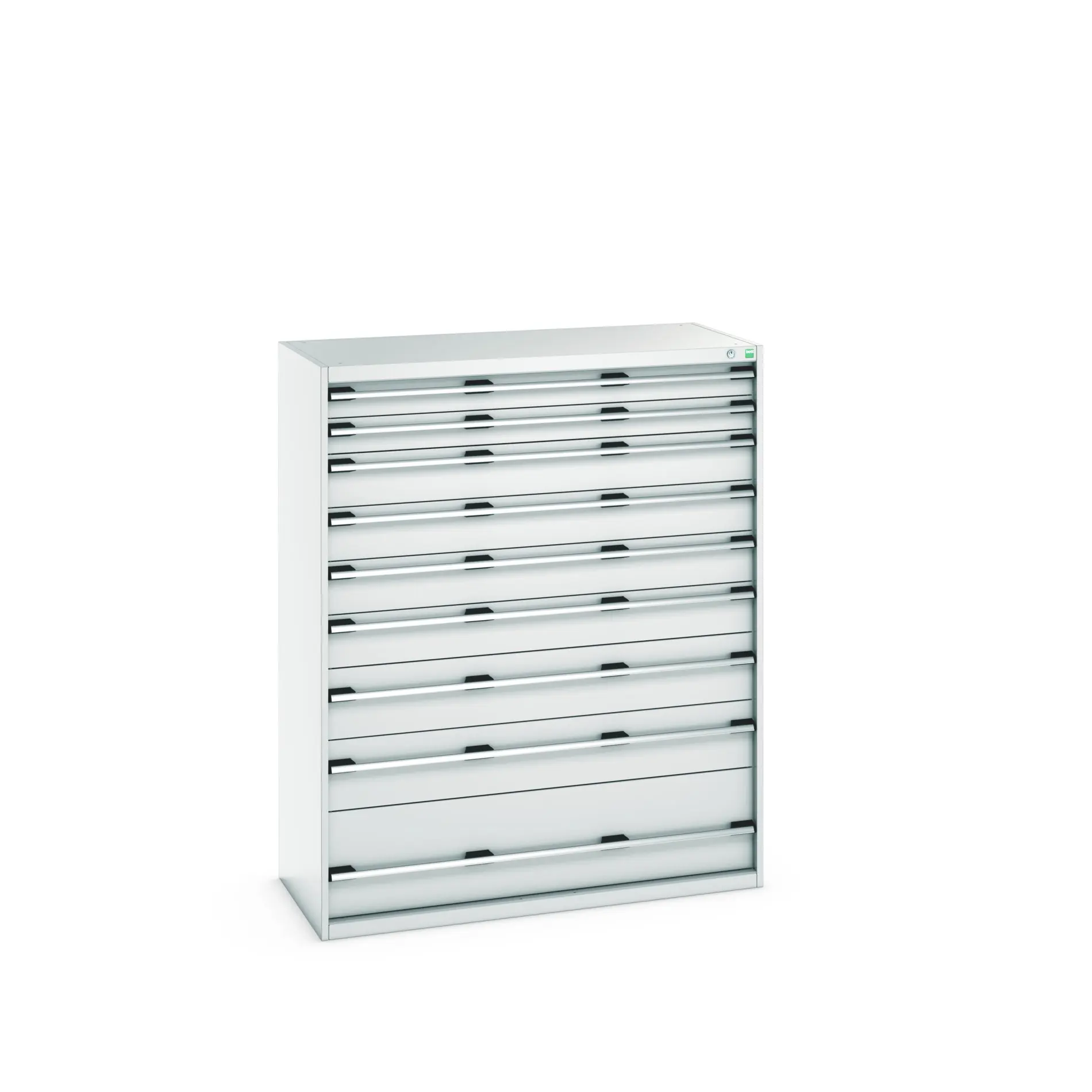 Bott 9 Stahl Schubladenbehälter Schrank Hellgrau, 1600 mm x 650 mm x 1300 mm