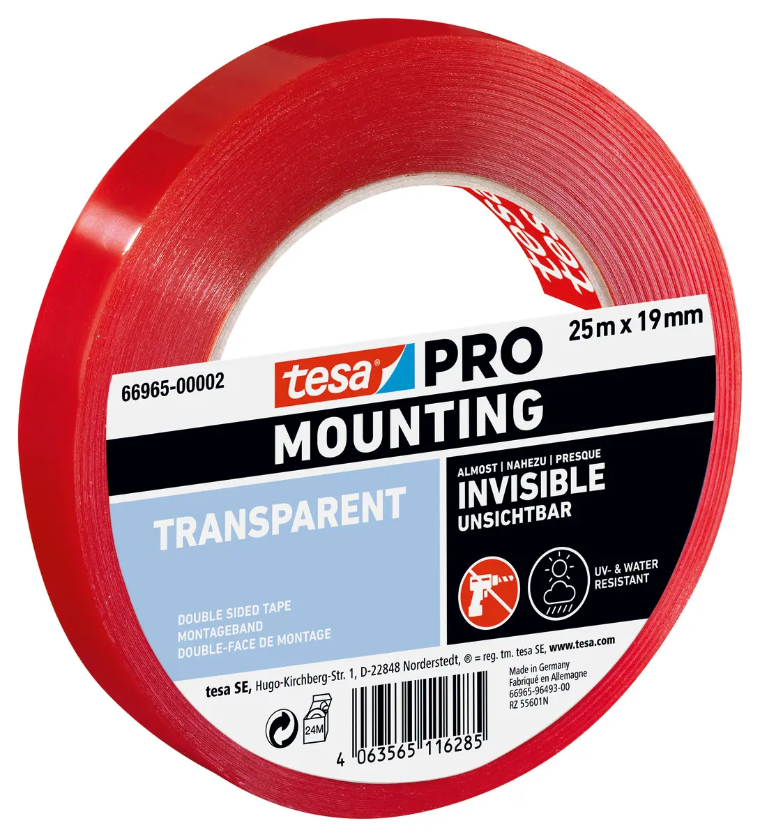 Produktfoto 1 von Tesa 66965 Doppelseitiges Klebeband, transparent, Stärke 0mm, 19mm x 5m