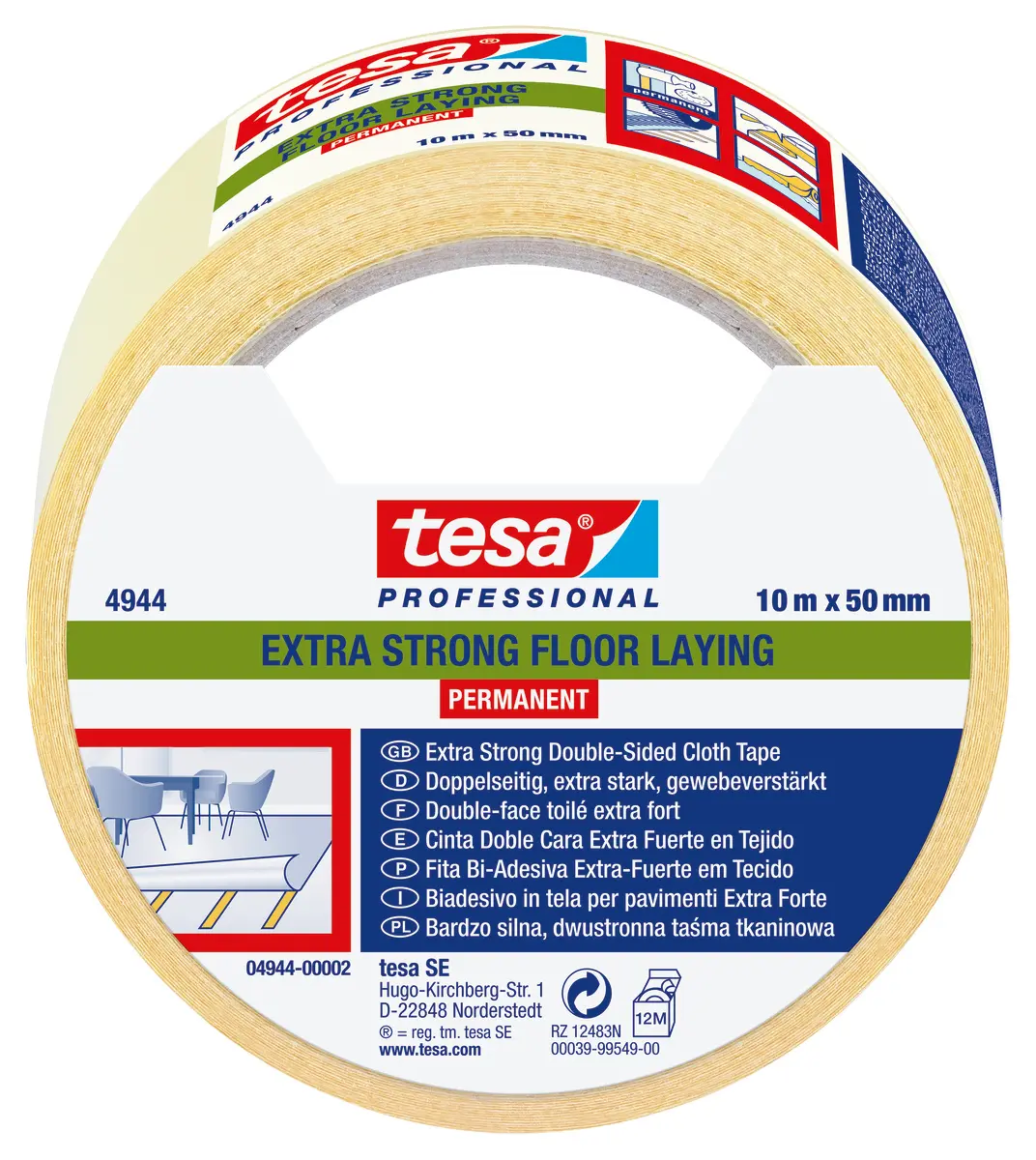 Produktfoto 1 von Tesa Tuch Sicherheitsband Rot Typ Bodenmakierung, Stärke 200 μm, 50 mm x 10 m