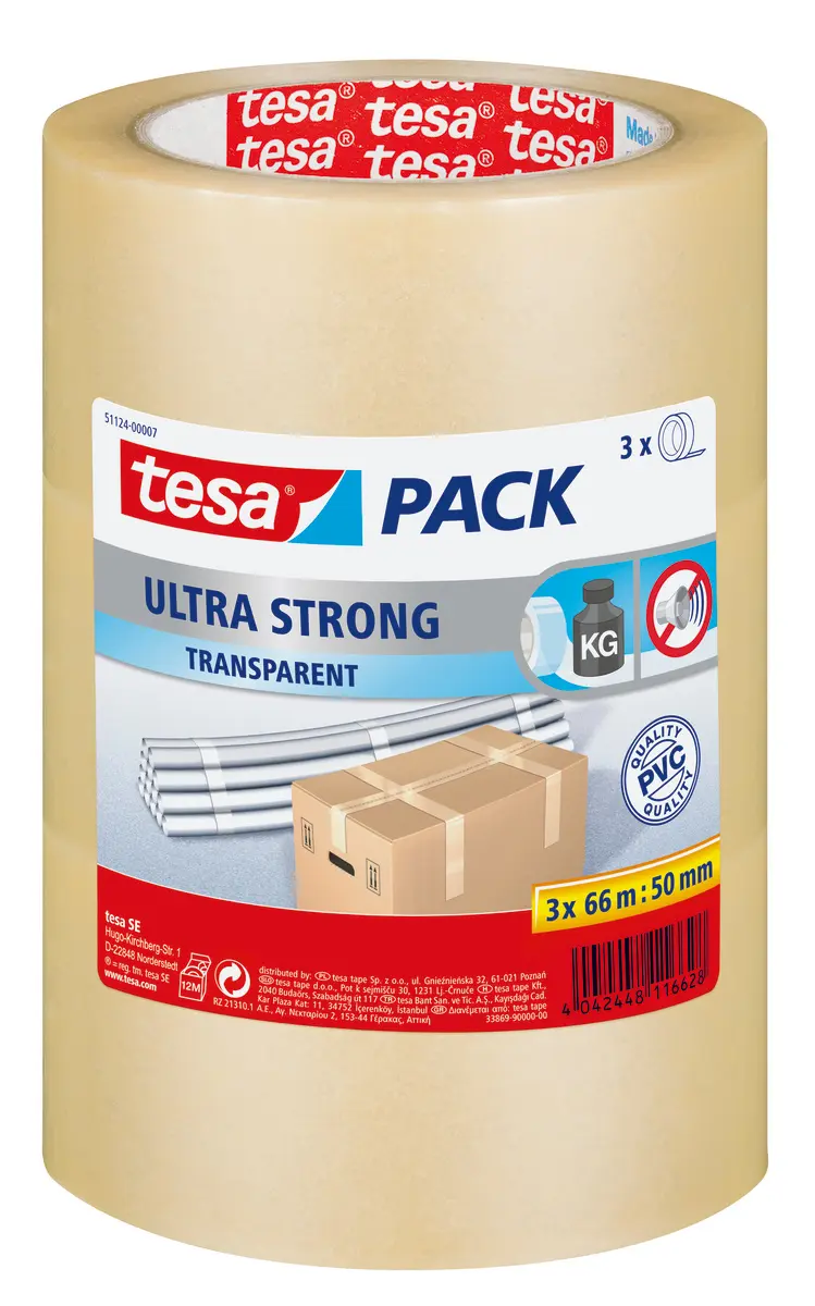 Produktfoto 1 von Tesa TESAPACK Packband, Synthetisches Gummi, Klar, Stärke 0.065 mm, 66 mm x 50 mm