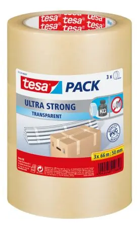 Produktfoto 1 von Tesa TESAPACK Packband, Synthetisches Gummi, Klar, Stärke 0.065 mm, 66mm x 66 m