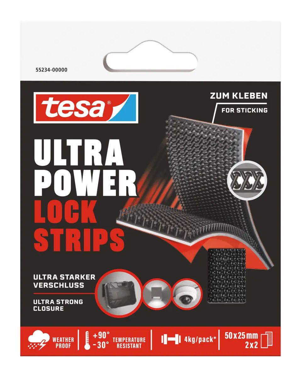 Tesa Haken- und Schlaufenband Klettband, 25mm x 50mm, Schwarz
