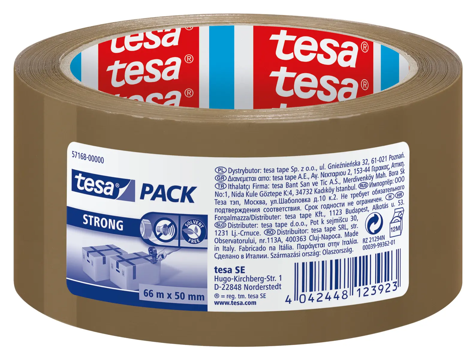 Produktfoto 1 von Tesa TESAPACK Packband, Polypropylen, Braun, Stärke 65 μm, 50 mm x 66 mm