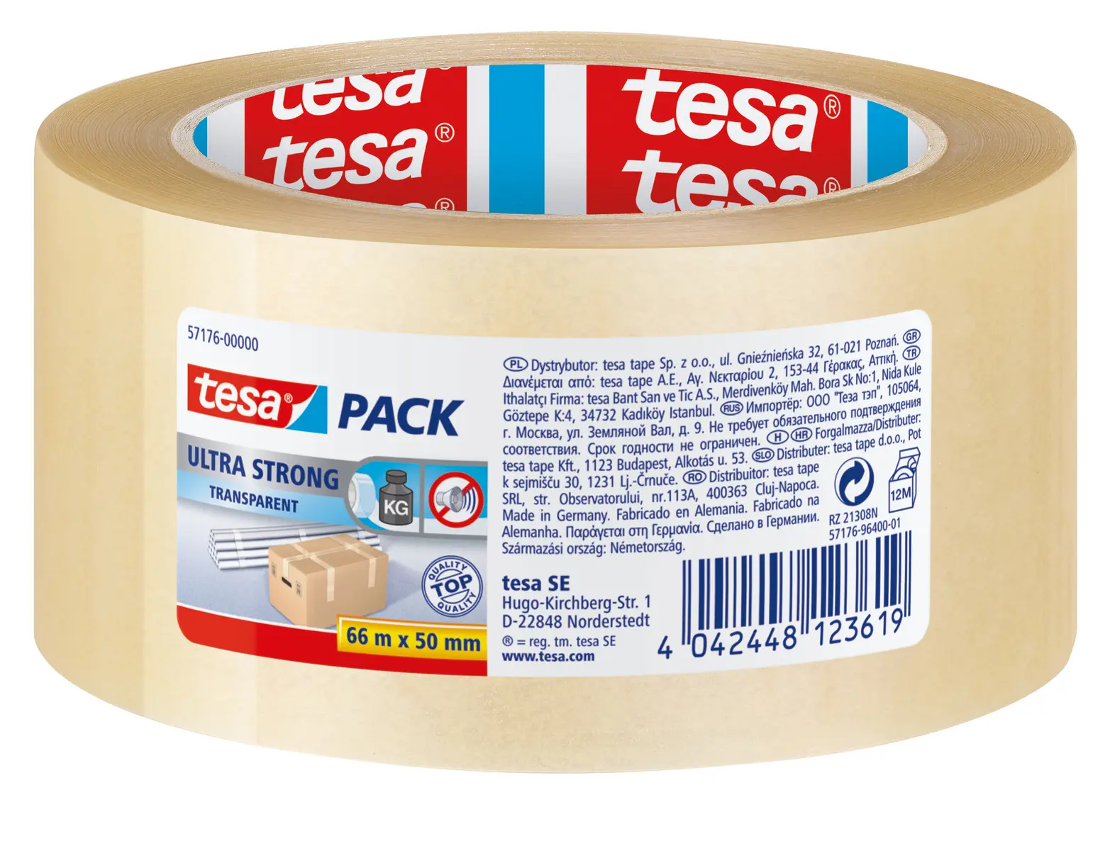 Produktfoto 1 von Tesa 4124 Packband, Polyvinylchloridfolie, Klar, Stärke 65 μm, 50 mm x 66 mm