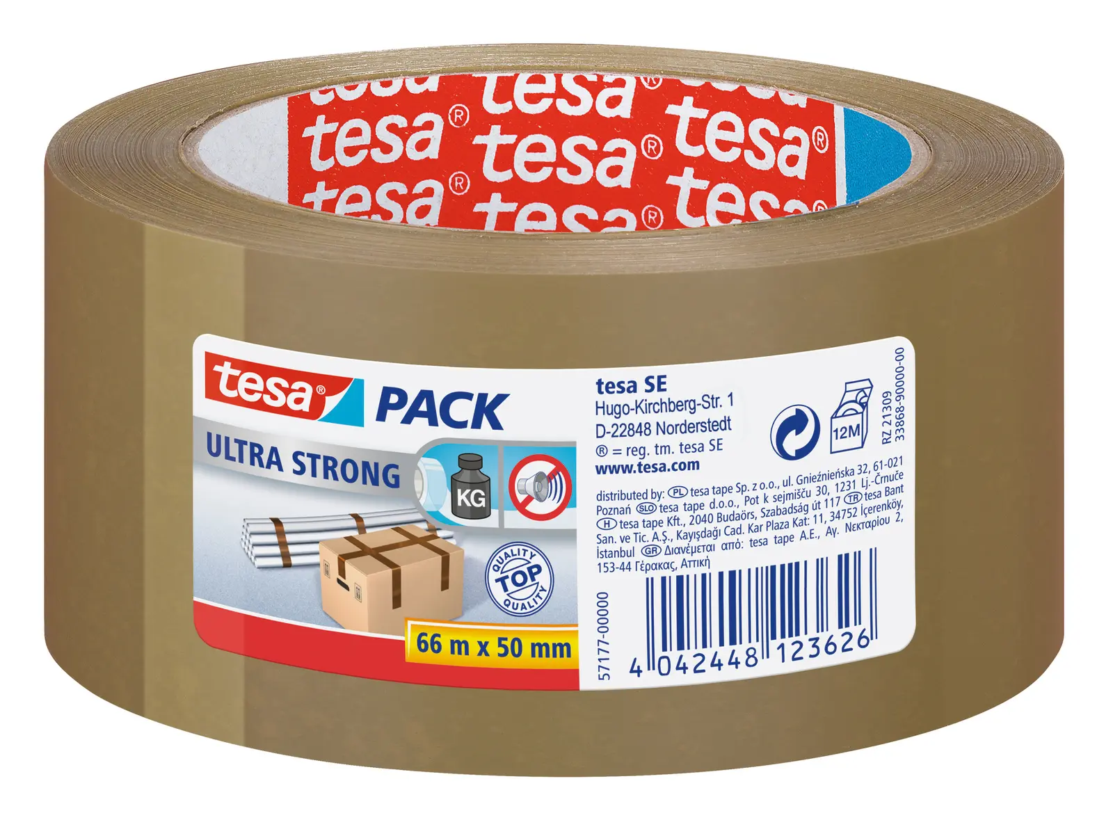 Produktfoto 1 von Tesa TESAPACK Packband, Polyvinylchloridfolie, Braun, Stärke 65 μm, 50 mm x 66 mm
