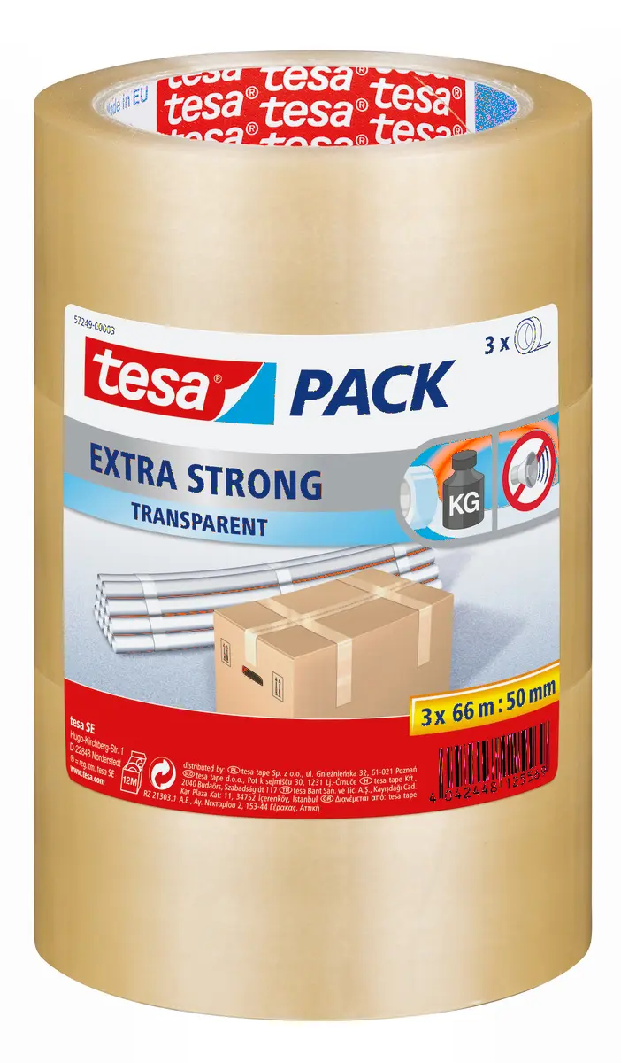 Produktfoto 1 von Tesa TESAPACK Packband, Polyvinylchlorid, Klar, Stärke 50 mm, 50 mm x 66 mm