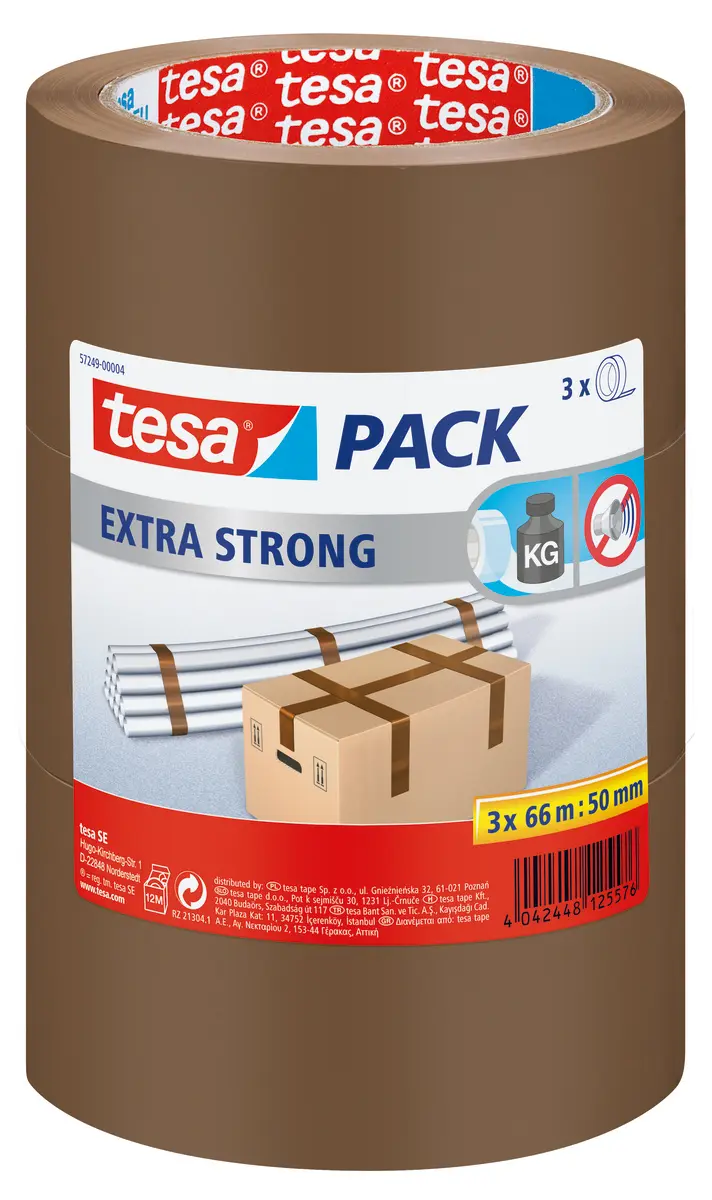 Produktfoto 1 von Tesa TESAPACK Packband, Polyvinylchloridfolie, Braun, Stärke 65 μm, 50 mm x 66 mm