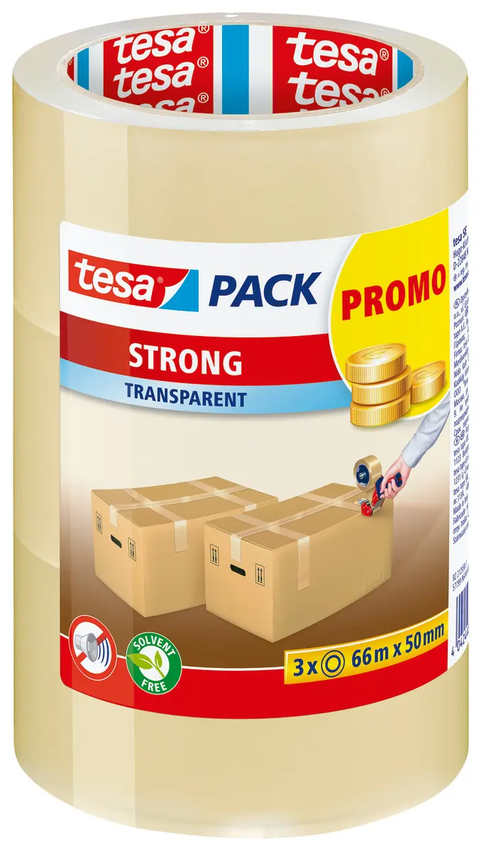 Produktfoto 1 von Tesa TESAPACK Packband, Polypropylen, Klar, Stärke 50 mm, 50 mm x 66 mm