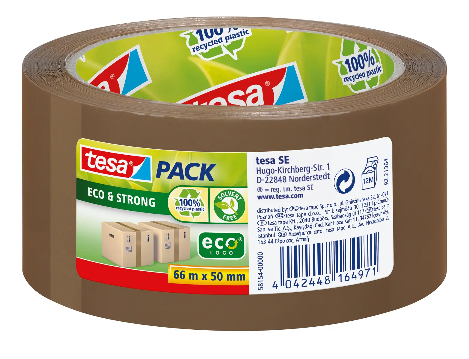 Produktfoto 1 von Tesa TESAPACK Packband, Polyvinylchloridfolie, Braun, Stärke 65 μm, 50 mm x 66 mm