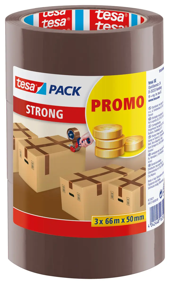 Produktfoto 1 von Tesa TESAPACK Packband, Polyvinylchloridfolie, Braun, Stärke 65 μm, 50 mm x 66 mm