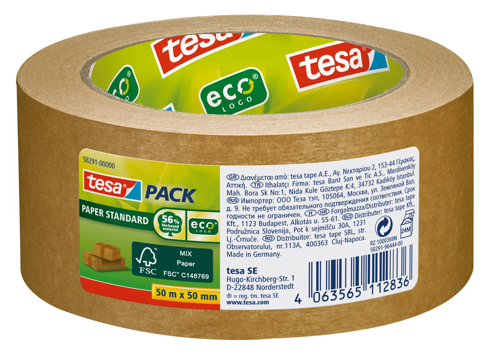 Produktfoto 1 von Tesa BNR 58293 Packband, Naturkautschuk, Braun, Stärke 125 μm, 50 mm x 50 mm
