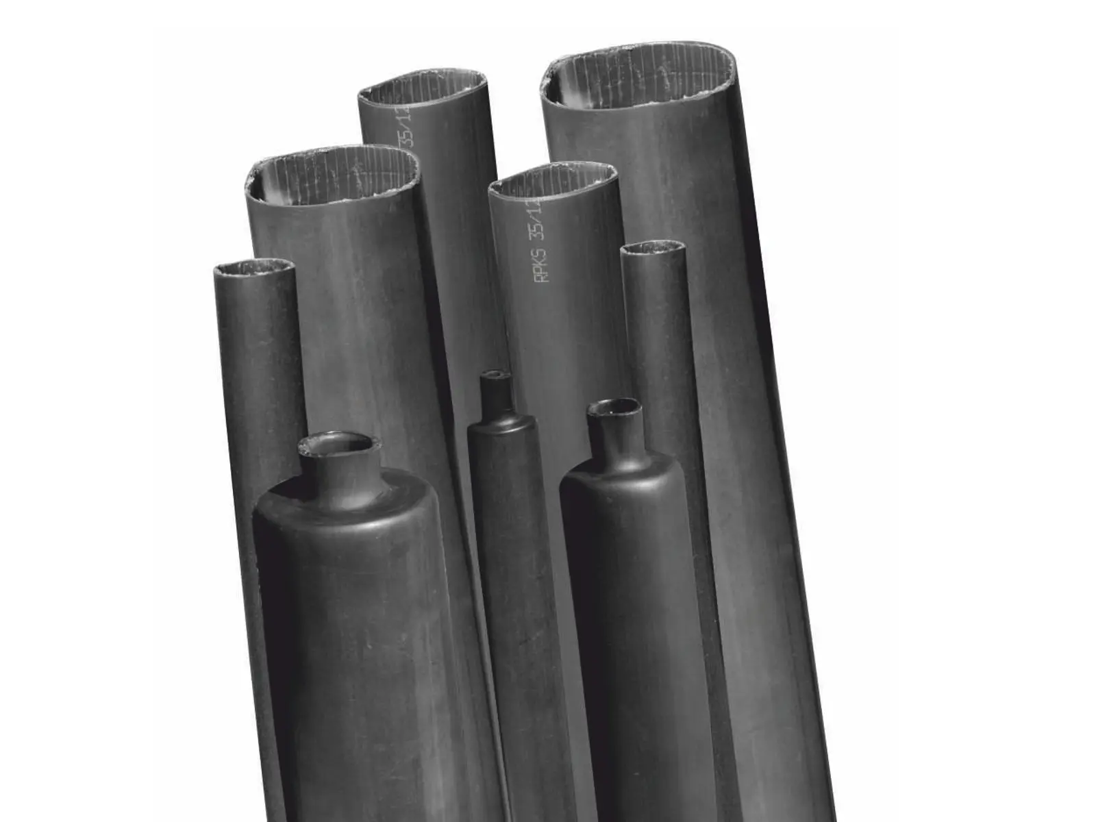 Produktfoto 1 von RS PRO Standard-Wärmeschrumpfschlauch, Polyolefin Schwarz, Ø 52 mm Schrumpfrate 4:1, Länge 100mm