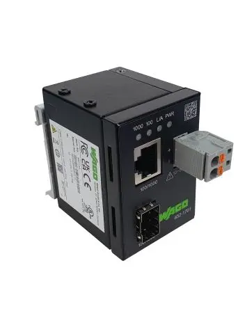 Produktfoto 1 von WAGO Ethernet-Medienkonverter 1000Mbit/s, Multimodus 80 km 1000 Mbit/s, Anschluss: RJ45, SFP