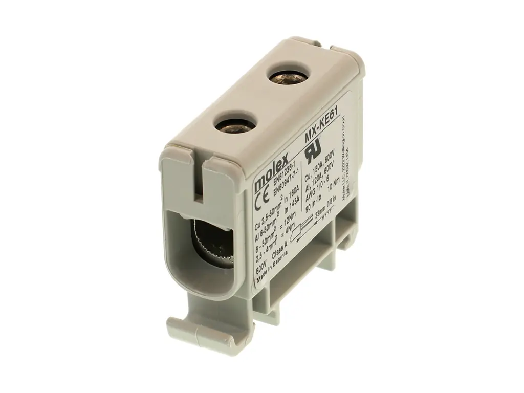 Produktfoto 1 von Molex 2016 Anschlussklemmenblock DIN-Schiene Grau, 8.3 mm², 650 V Schraubbefestigung