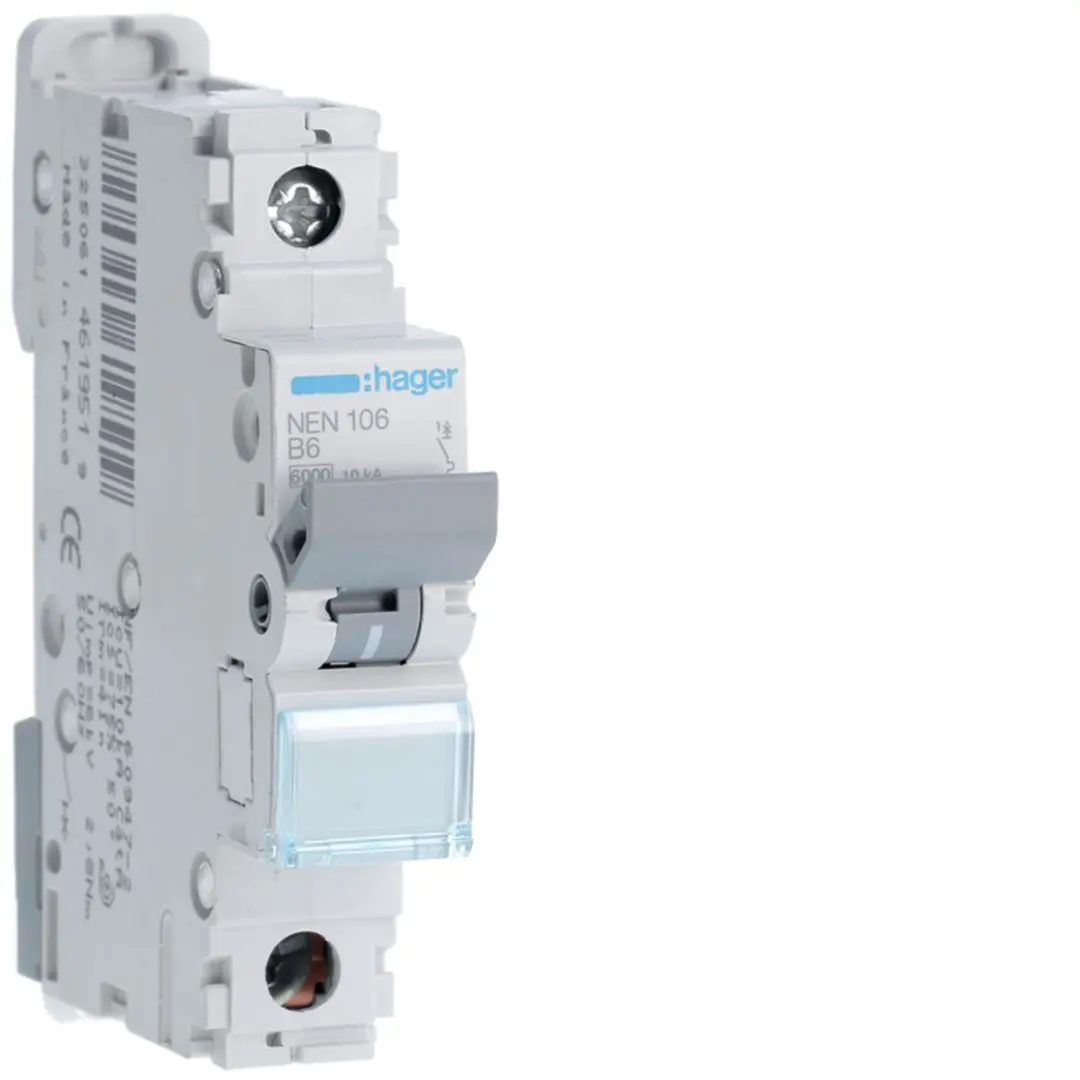 Produktfoto 1 von Hager NEN Miniaturüberlastschalter Typ B, Pol 1-polig 6 A 400 V ac, Abschaltvermögen 10 kA