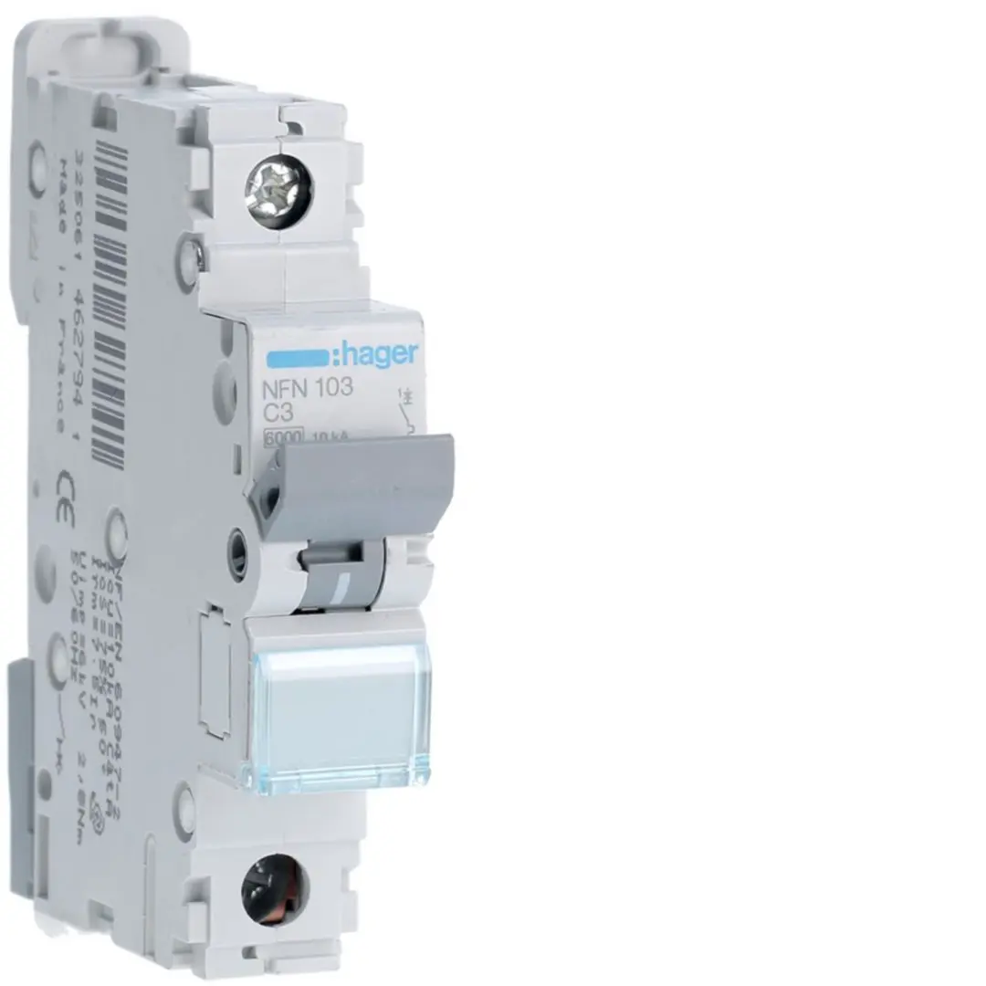 Produktfoto 1 von Hager NEN Miniaturüberlastschalter Typ C, Pol 1-polig 3 A 400 V ac, Abschaltvermögen 10 kA