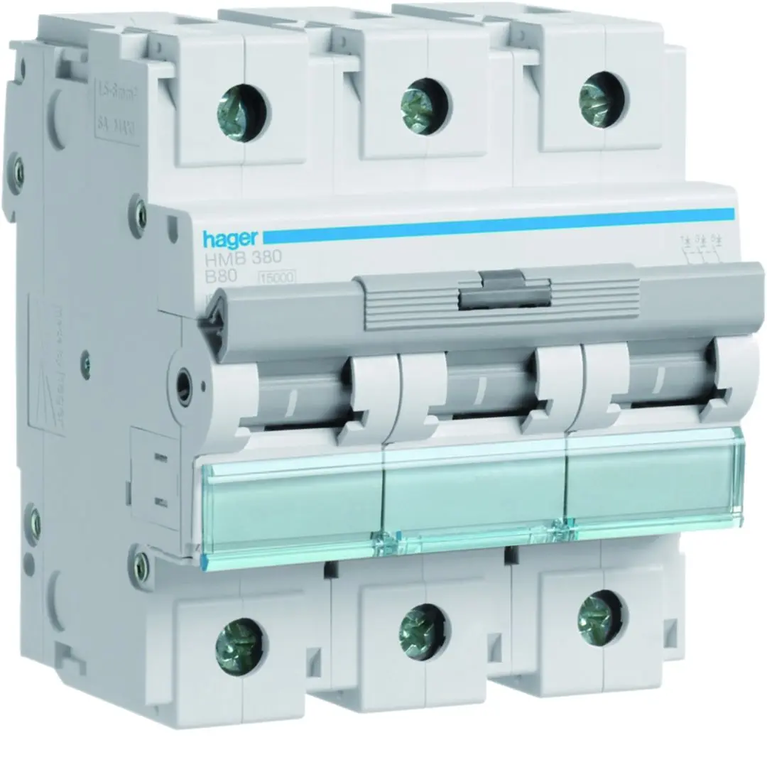 Produktfoto 1 von Hager HMB Miniaturüberlastschalter Typ B, Pol 3-polig 80 A 415 V ac, Abschaltvermögen 15 kA