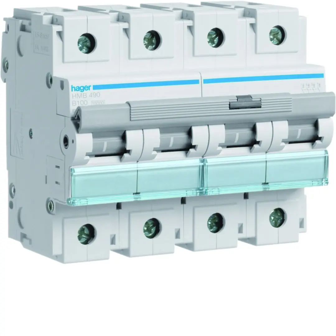 Produktfoto 1 von Hager HMB Miniaturüberlastschalter Typ B, Pol 4-polig 100 A 415 V ac, Abschaltvermögen 15 kA