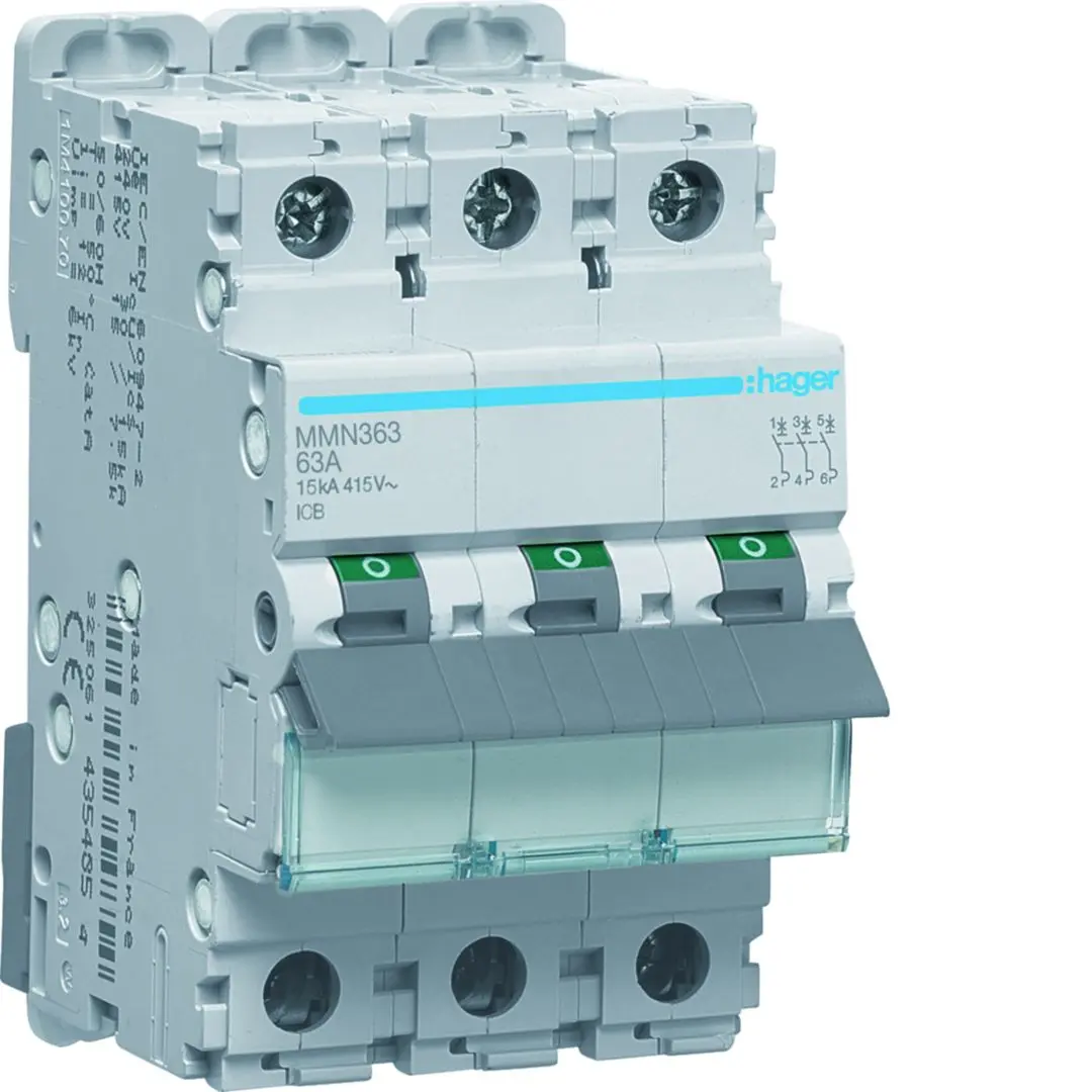 Produktfoto 1 von Hager MMN Miniaturüberlastschalter Magnetisch, Pol 3-polig 63 A 415 V ac, Abschaltvermögen 15 kA