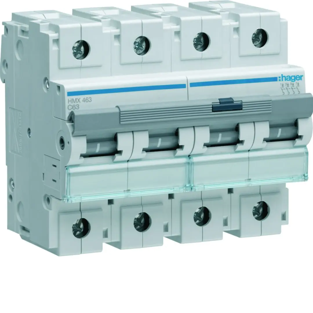 Produktfoto 1 von Hager HMX Miniaturüberlastschalter Typ C, Pol 4-polig 63 A 415 V ac, Abschaltvermögen 50 kA