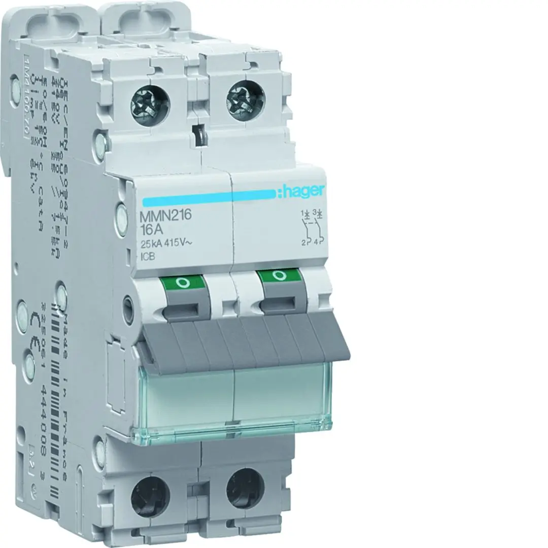 Produktfoto 1 von Hager MMN Miniaturüberlastschalter Magnetisch, Pol 2-polig 16 A 415 V ac, Abschaltvermögen 25 kA