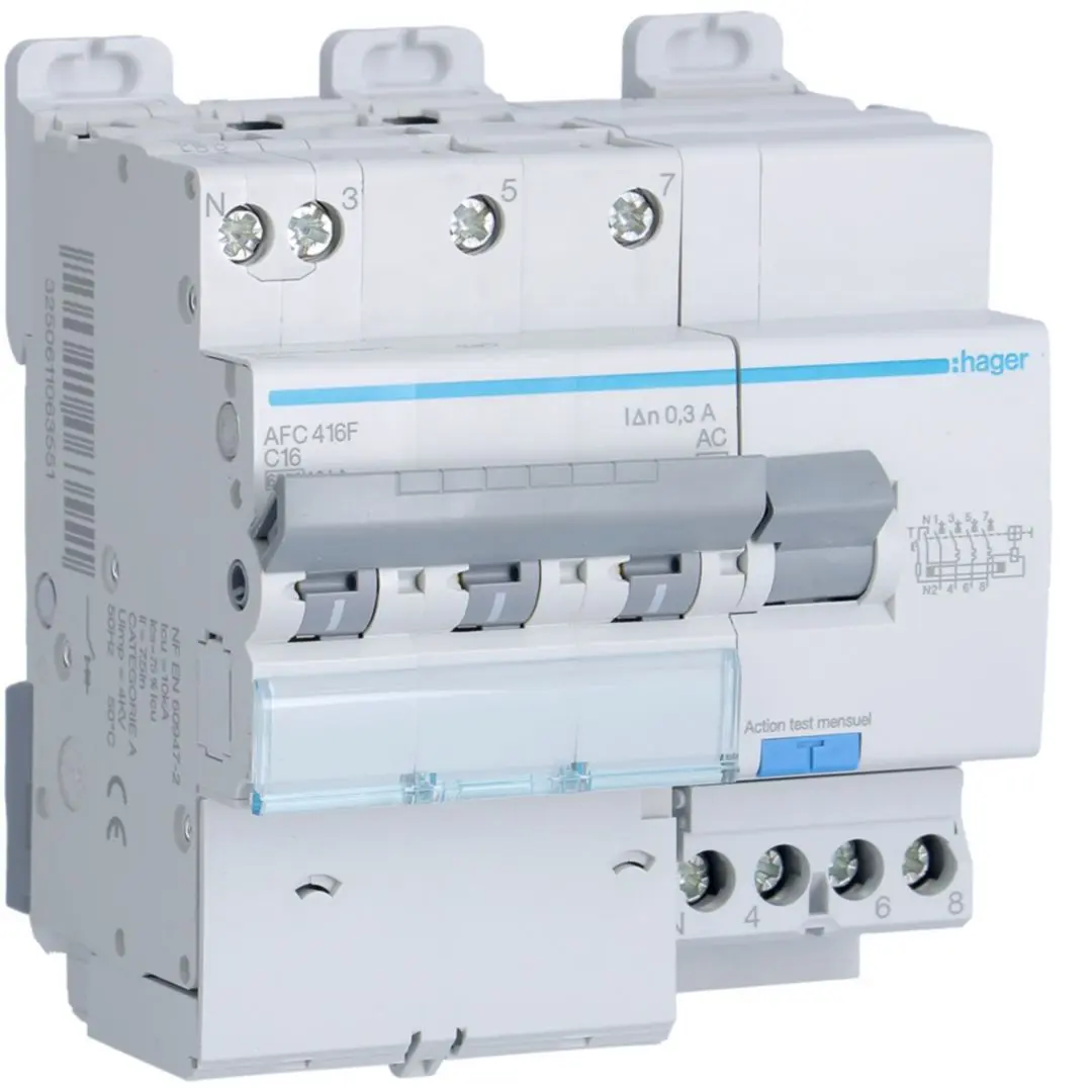 Produktfoto 1 von Hager AFC FI/LS-Schalter (RCBO) 16 A, 3-polig Kurve C, Empfindlichkeit 300 mA