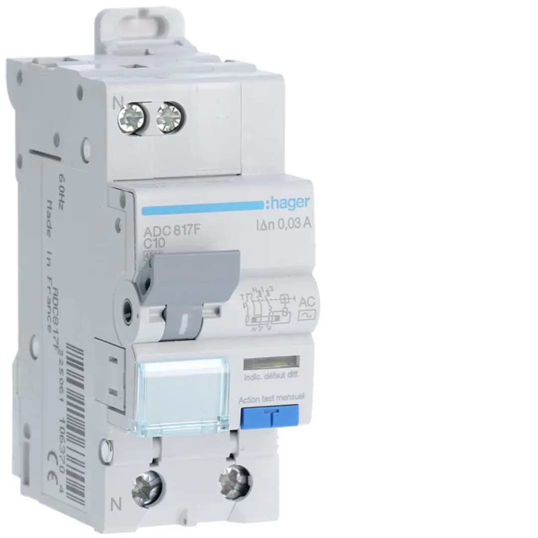 Produktfoto 1 von Hager RCBO ADC FI/LS-Schalter 10A, 1P+N-polig Typ AC, Empfindlichkeit 30mA