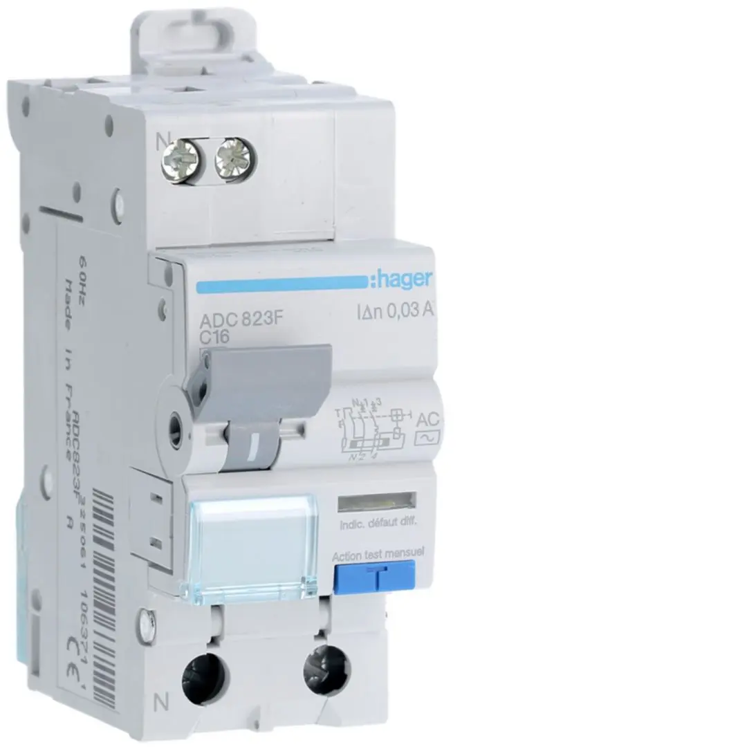 Hager RCBO ADC FI/LS-Schalter 16A, 1P+N-polig Typ AC, Empfindlichkeit 30mA