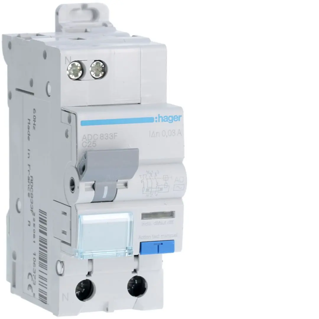 Hager RCBO ADC FI/LS-Schalter 25A, 1P+N-polig Typ AC, Empfindlichkeit 30mA
