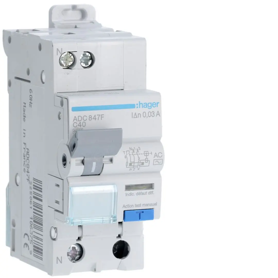 Produktfoto 1 von Hager RCBO ADC FI/LS-Schalter 40A, 1P+N-polig Typ AC, Empfindlichkeit 30mA