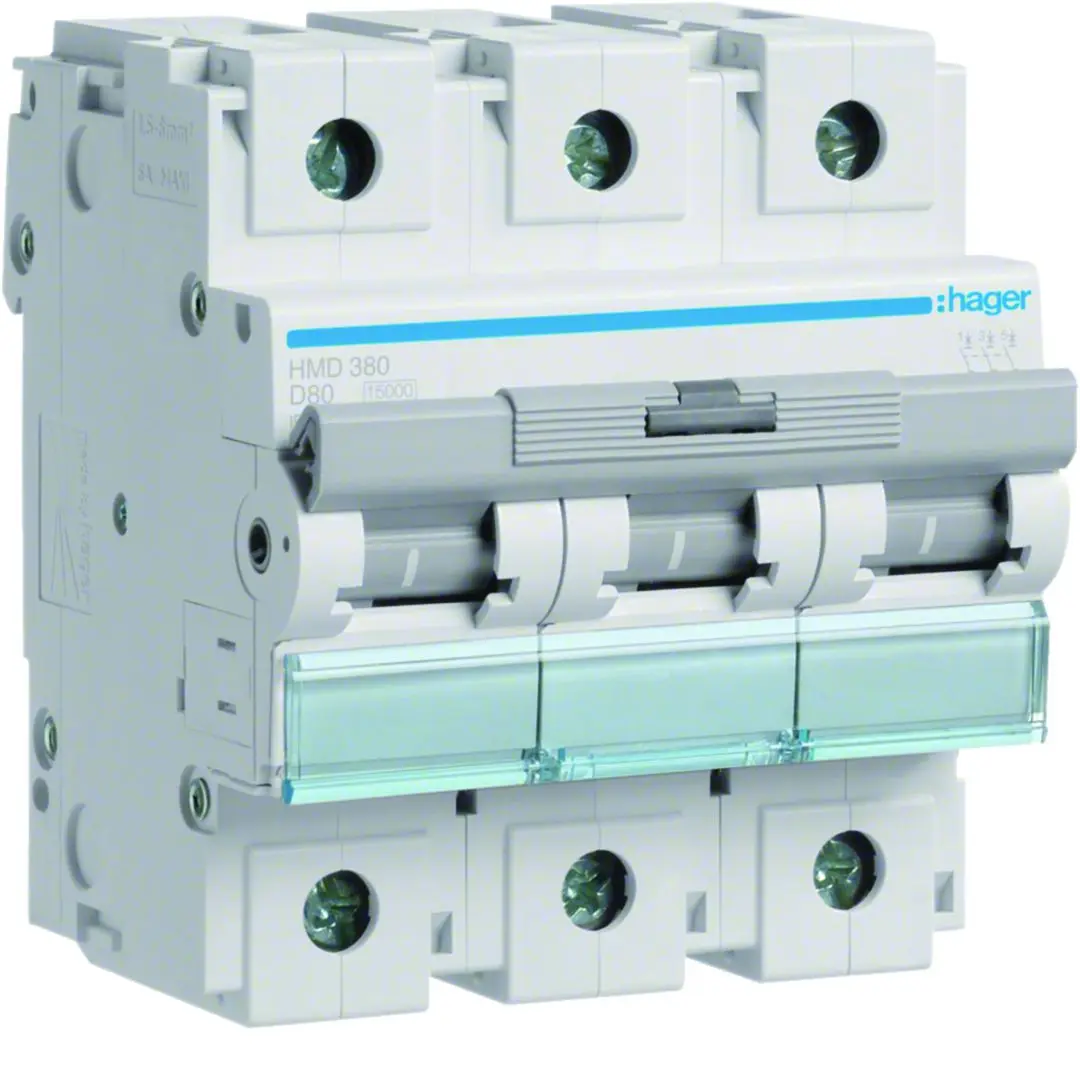 Produktfoto 1 von Hager HMD Miniaturüberlastschalter Typ D, Pol 3-polig 80 A 415 V ac, Abschaltvermögen 15 kA