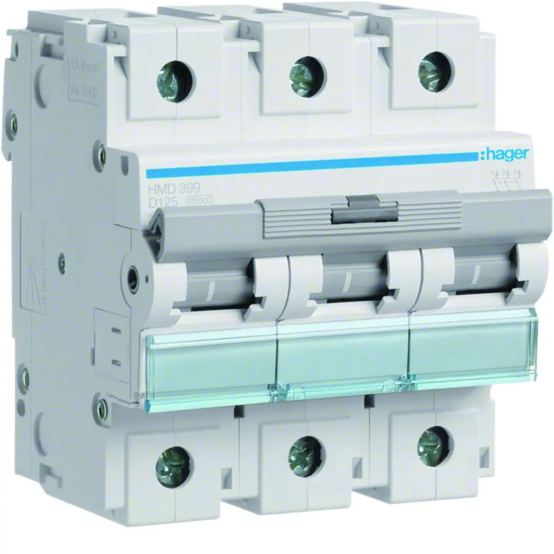Produktfoto 1 von Hager HMD Miniaturüberlastschalter Typ D, Pol 3-polig 125 A 415 V ac, Abschaltvermögen 15 kA