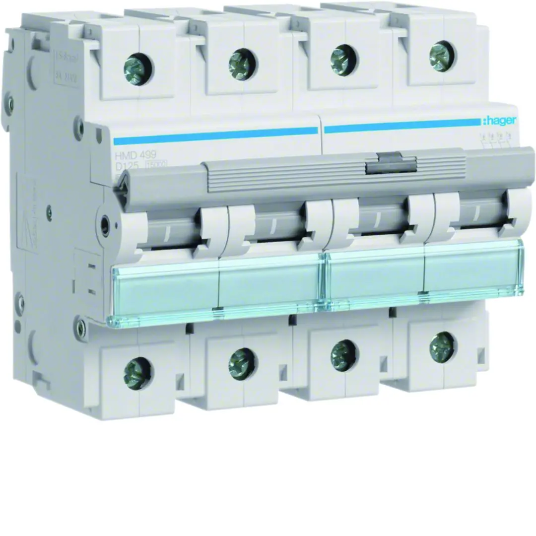 Produktfoto 1 von Hager HMD Miniaturüberlastschalter Typ D, Pol 4-polig 125 A 415 V ac, Abschaltvermögen 15 kA