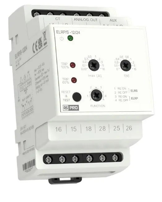 Produktfoto 1 von RS PRO Erdschlussrelais 45/65 Hz, 0.03 to 10 A Analogausgang 0 bis 1 mA Ausgang 40 ms