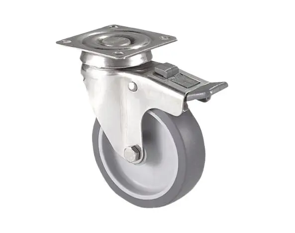 Produktfoto 1 von Guitel Hervieu Gebremst, schwenkbar Lenkrolle, Rad ø 125mm, 80kg, Ges H. 159mm, Platte inkl Bremse
