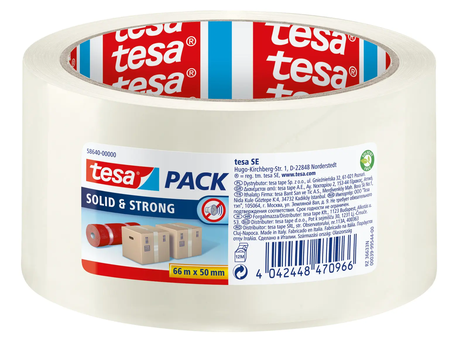Produktfoto 1 von Tesa 58640 Packband, Biaxial orientiertes Polypropylen, Klar, Stärke 60 μm, 50 mm x 66 m